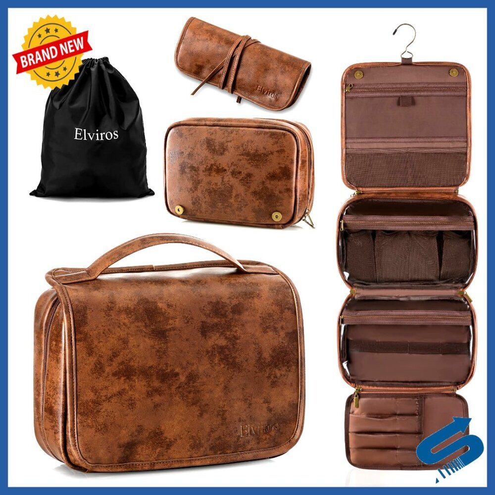 Hanging Toiletry Bag Removable Travel Organizer PU Leather Cosmetic Kit